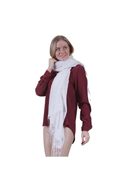 Exve Exclusive Λευκό απλό μαλακό βισκόζινο γυναικείο σάλι με κρόσσια 175 x 115 cm