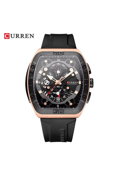 Curren 8443 Men's Luminous Chronograph Sport Watch with Rose Gold Case And Black Silicone Strap