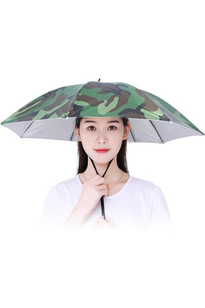 Flippy Head Umbrella, 69 cm Diameter, Adjustable Cord, UV/Rain Protection, Camouflage