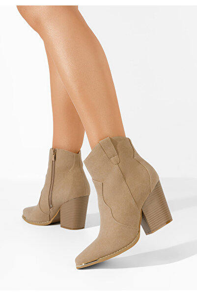 B T Shoes Fresca beige chunky heel ankle boots