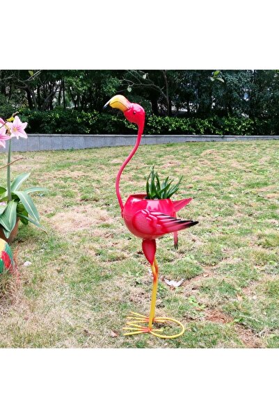 Flippy Garden Decoration Flamingo Plant Holder, Iron, 73x34x22 cm, Pink
