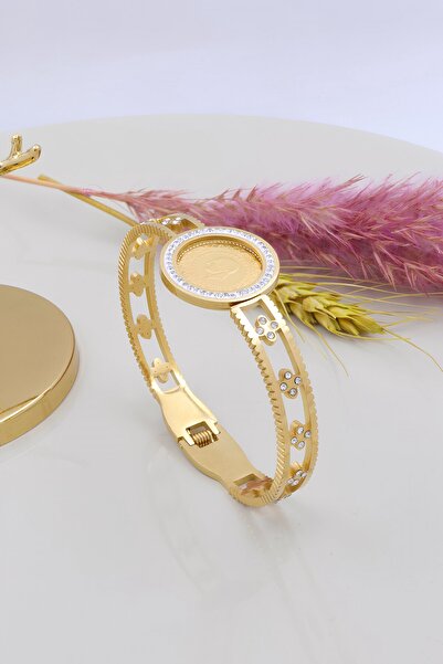 esetyıldız kuyumculuk Çeyrek Altınlı Altın Kaplama Çelik Kelepçe Bileklik