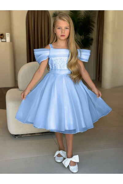 Miss Lorin Kids فستان سهرة للفتيات - بتفاصيل مطرزة على الكتف