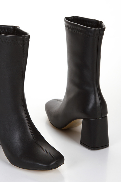 DYG STORE Women's 7 cm Heeled Blunt Toe Zippered Boots