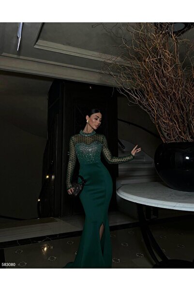 Modafeminen Asra Tül Detay Işıltılı Abiye ZÜMRÜT 583080