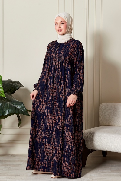 fistan Shirring Robadan Μπροστινά κουμπιά από ύφασμα βισκόζης Φόρεμα προσευχής για μητρικό φόρεμα