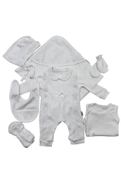 Baby day طقم استقبال مواليد بناتي 6 قطع قطن أبيض بدانتيل وفيونكة أمامية