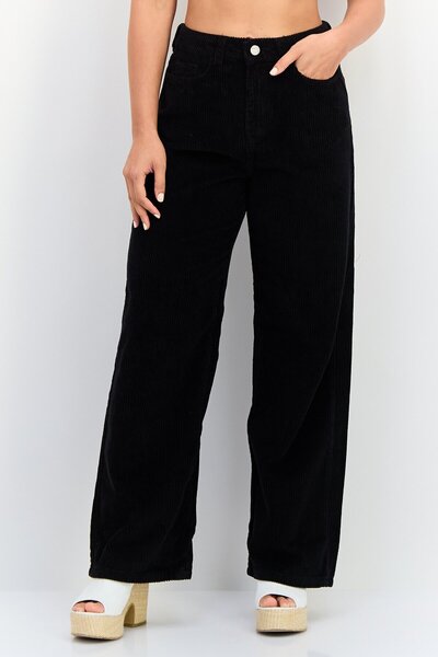 Threadbare Women Regular Fit Textured Corduroy Pants, Black