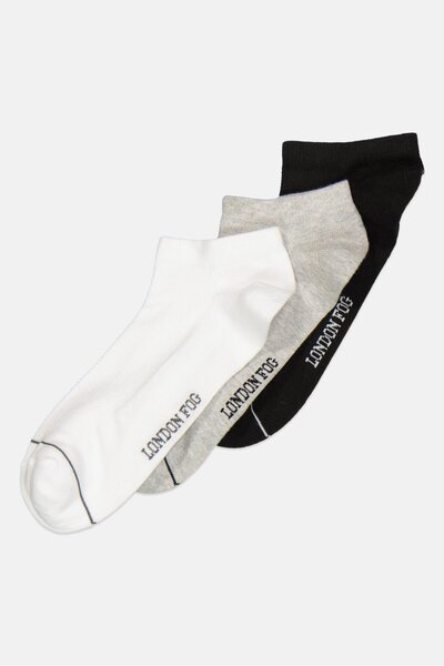 London Fog Men 3 Pairs Brand Logo Ankle Socks, Multicolor
