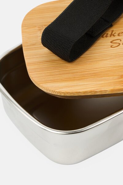 Baker's Secret Stainless Steel Lunch Box With Wooden Lid 550 ml, Multicolor