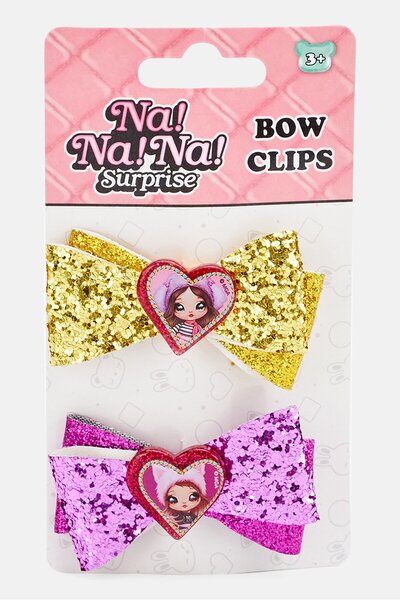 Na Na Na Surprise ربطة شعر للبنات الصغار، قطعتين، مزينة بالترتر، وردي/ذهبي