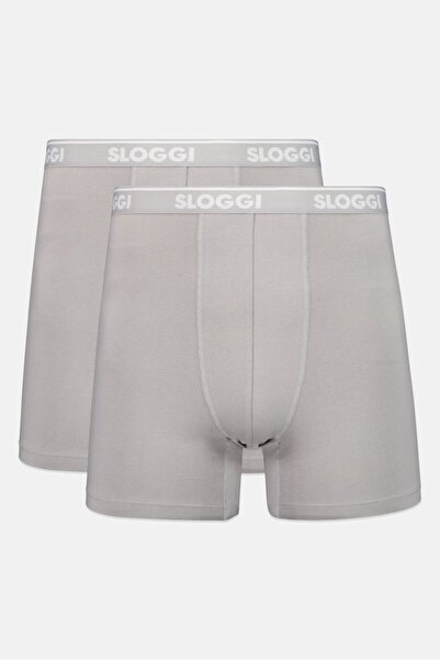 SLOGGI Men 2 Piece Brand Logo Boxer Brief, Grey