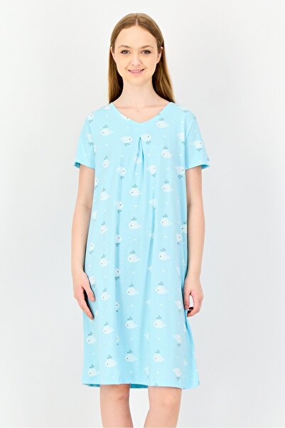 Zivame Women Short Sleeve Allover Print Sleeping Dress, Multicolor