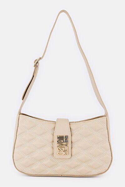 Cavalli Class Women Brand Logo Shoulder Bag, Beige