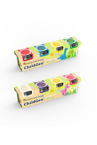 ChildGen Natural Play Dough Ecocup - (125 Grx4) Set of 2X4 - Unicorn/Dinosaur