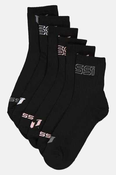 MESSİ Men 6 Pairs Brand Logo Cushioned Shortie Crews Socks, Black