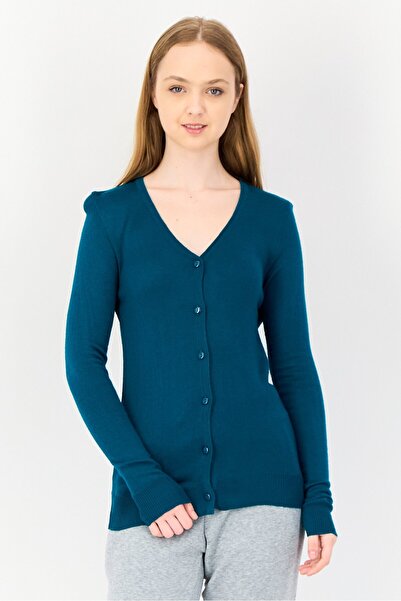 Zivame قميص نوم نسائي بأكمام طويلة ورقبة على شكل حرف V، لون أخضر مزرق