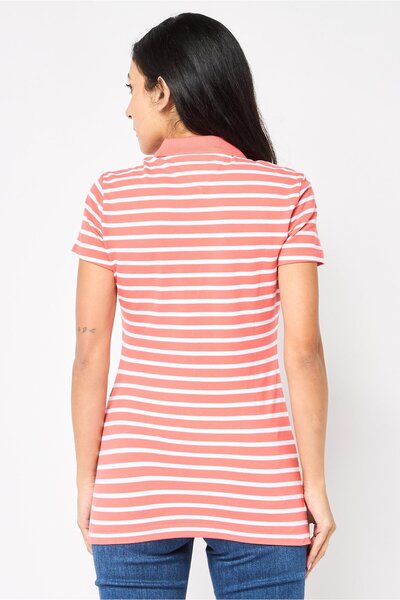 Tommy Hilfiger قميص بولو نسائي مخطط بأكمام قصيرة وقصة ضيقة، متعدد الألوان