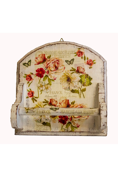 Kumiko Art Suport prosoape hartie bucatarie, decorat cu model floral, 30,5x29x14 cm