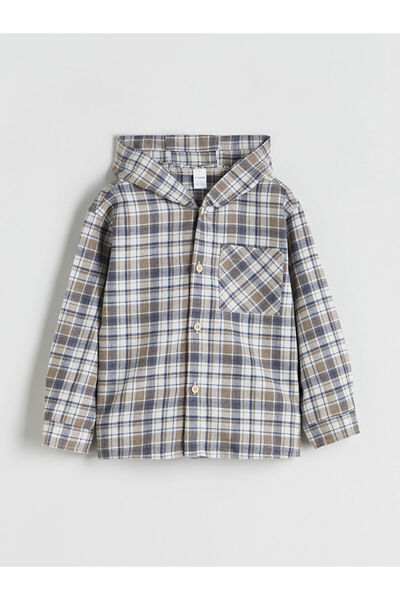 LC Waikiki Bej Kapüşonlu Ekose Erkek Çocuk Oduncu Gömlek