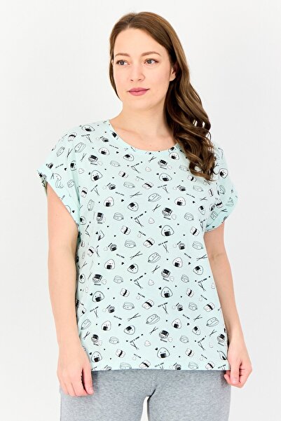 Zivame x Rosaline Women Allover Print Short Sleeves Sleepwear Top, Multicolor