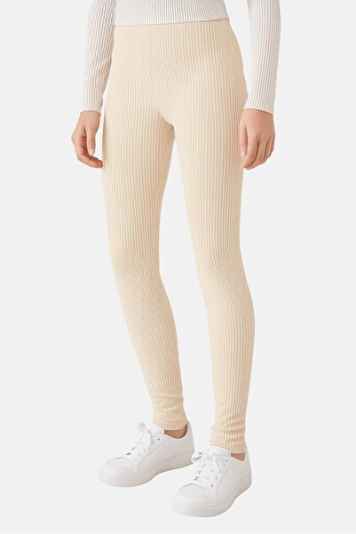 Koton Kids Girl Ribbed Leggings, Beige