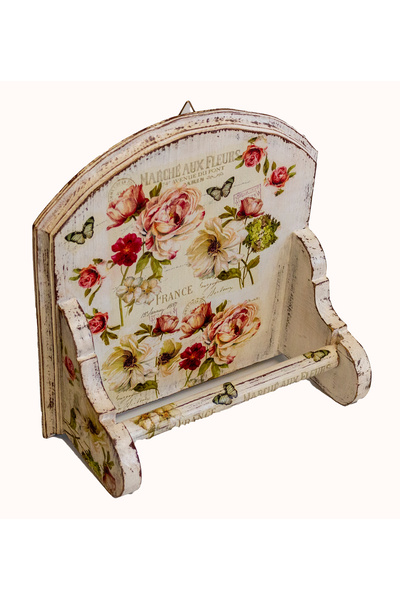 Kumiko Art Suport prosoape hartie bucatarie, decorat cu model floral, 30,5x29x14 cm