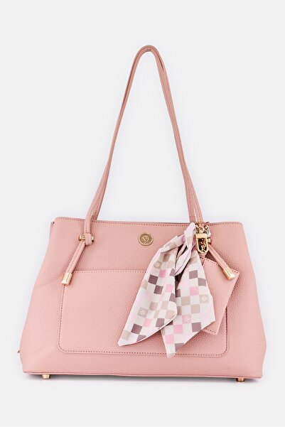 Anne Klein حقيبة كتف نسائية بشعار العلامة التجارية مع محفظة، وردي