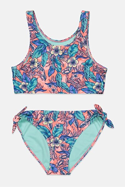 Piping Hot Kids Girl 2 Pieces Allover Print Top And Bottom Bikini Set, Coral ...