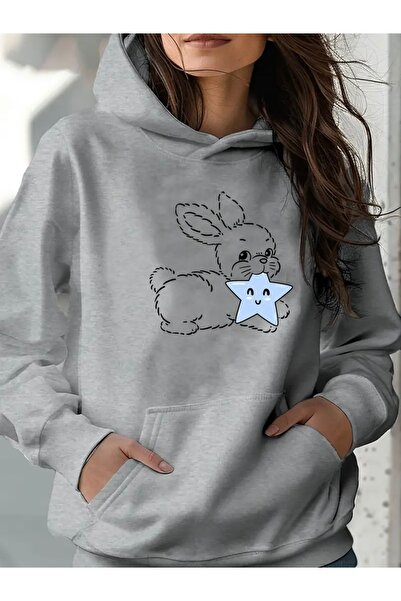 FUFLUNS Star Rabbit Printed Oversized Unisex Women/Men Hoodie Sweatshirt