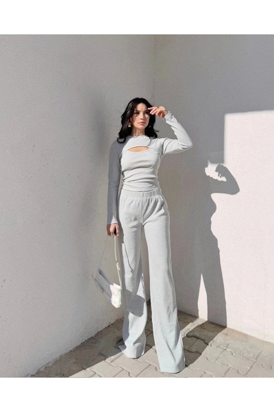 hibiscus طقم علوي وسفلي مع تفاصيل نافذة باللون الرمادي w3864