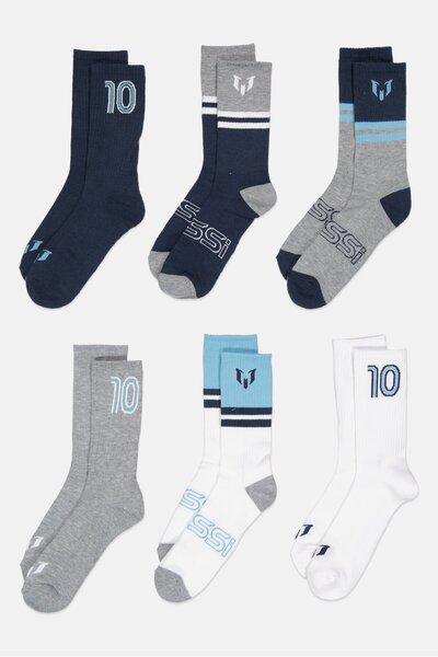 MESSİ Men 6 Pairs Brand Logo Cushioned Crews Socks, Multicolor