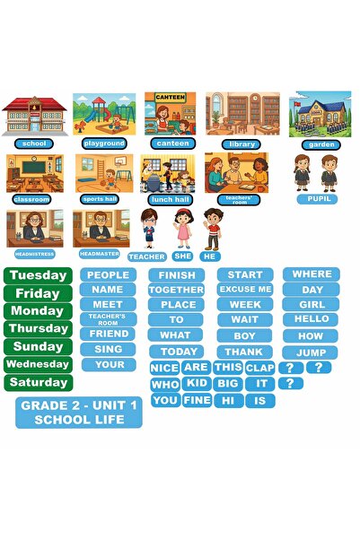 MUTLUTECH 3D 2.Sınıf 1. Ünite School Life Maarif Model Uyumlu Mıknatıslı Keçe...