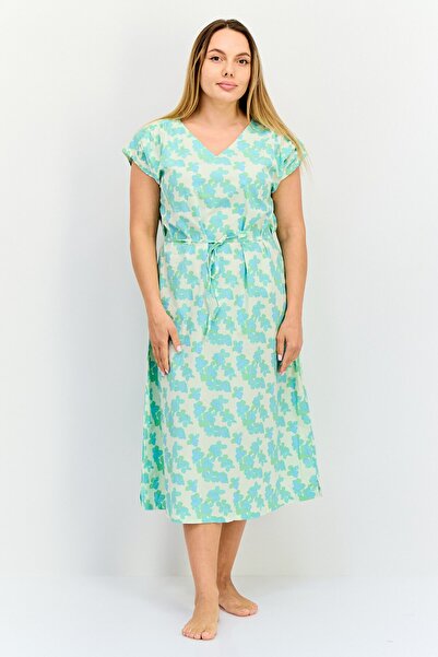 Zivame فستان نوم نسائي بطبعة زهور وأكمام قصيرة ورباط على الخصر، متعدد الألوان