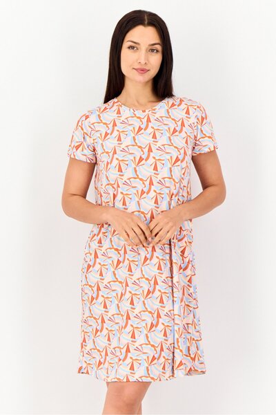 Zivame فستان نوم نسائي بأكمام قصيرة وطبعة كاملة، متعدد الألوان