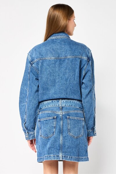 Calvin Klein Women Washed Belted Denim Mini Dress, Blue