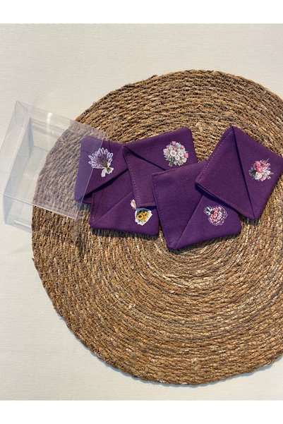 DUTTDİKİM Mor 5-Piece Corner Bookmark Flower Printed Elegant Design (8*8 cm)