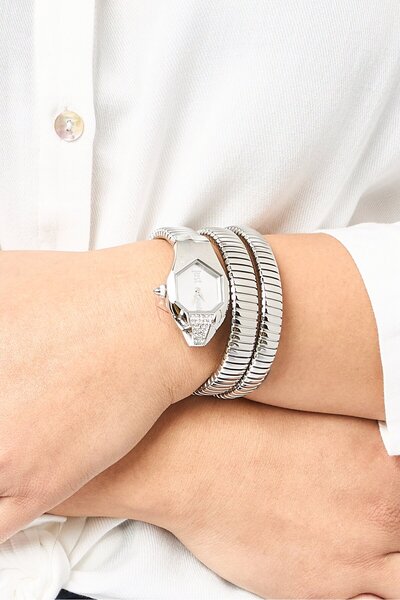 Just Cavalli Women JC1L022M0055 Stainless Steel Signature Snake Analog Watch 22 mm, Silver