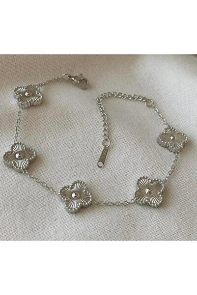 misstakıjewerly ÇELİK GÜMÜŞ RENK YONCA BİLEKLİK