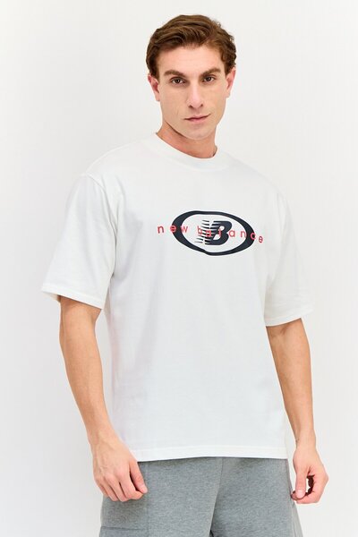 New Balance Men Oversized Fit Short Sleeve Outdoor T-Shirt, Off White