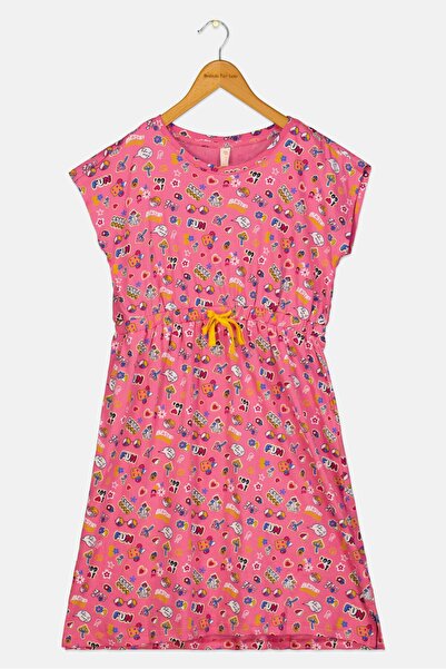 Zivame Kids Girl Allover Print Short Sleeves Sleeping Dress, Multicolor