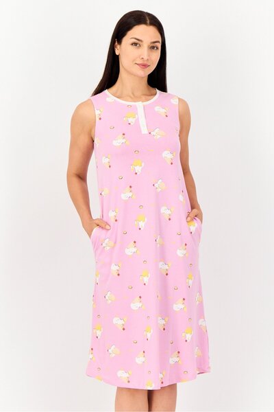 Zivame فستان نوم نسائي برقبة دائرية وطبعة كاملة، متعدد الألوان