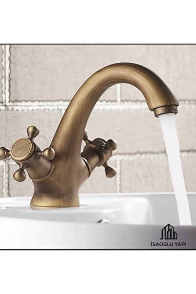İSAOĞLU YAPI Antik Gold Lavabo Bataryası Klasik Vintage Model Pirinç Materyal...