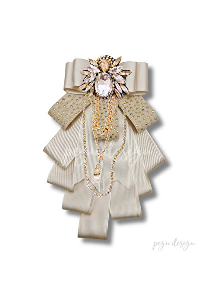 pegu baby collection Shine Seri Ekru zincirli Grogren Kurdele Taşlı Yaka Çiçe...