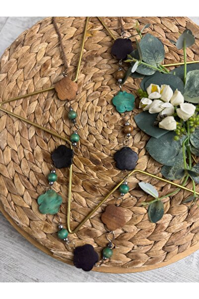 SEDEF TAKI Ahşap çiçekli uzun renkli kolye