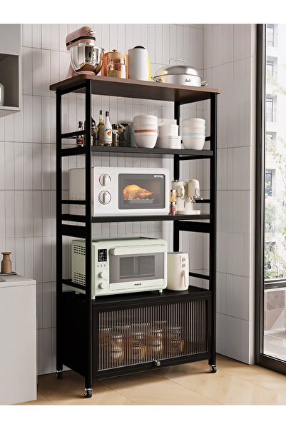 private house دولاب تنظيم المطبخ ذو الـ 3 أدوار 150*80*38 سم - تصميم أنيق - لون أسود