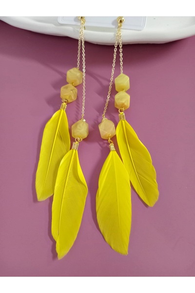 mos&more Yellow Feather Lightweight Stylish Earrings
