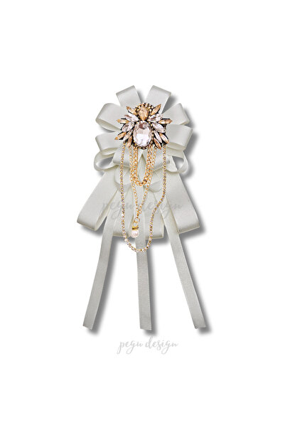 pegu baby collection Shine Seri Ekru Grogren Kurdele Taşlı Yaka Çiçeği Broş O...