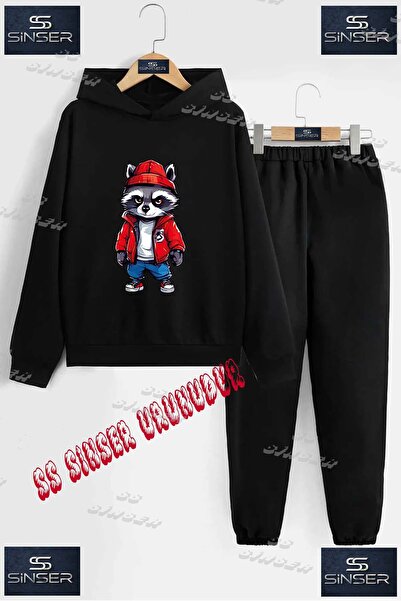 SS SİNSER Детски унисекс комплект от спортен екип с качулка и специален принт...