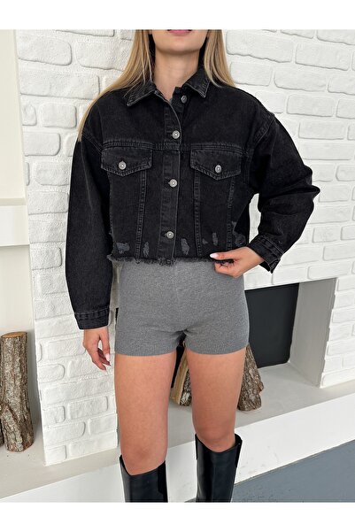 Ekim Store Siyah Crop Denım Kot Ceket